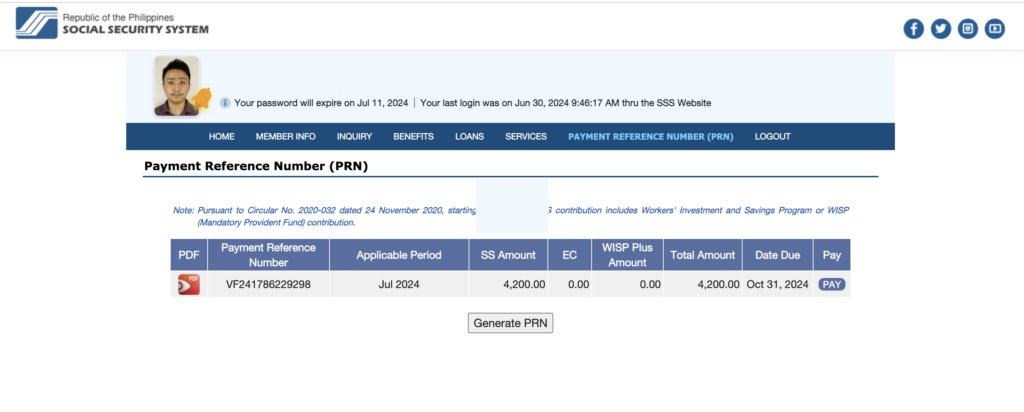 SSS PRN Generated